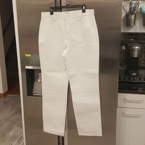 💕ST. JOHN💕 100% Leather Pants High Rise ~ Ecru White 12 NWOT